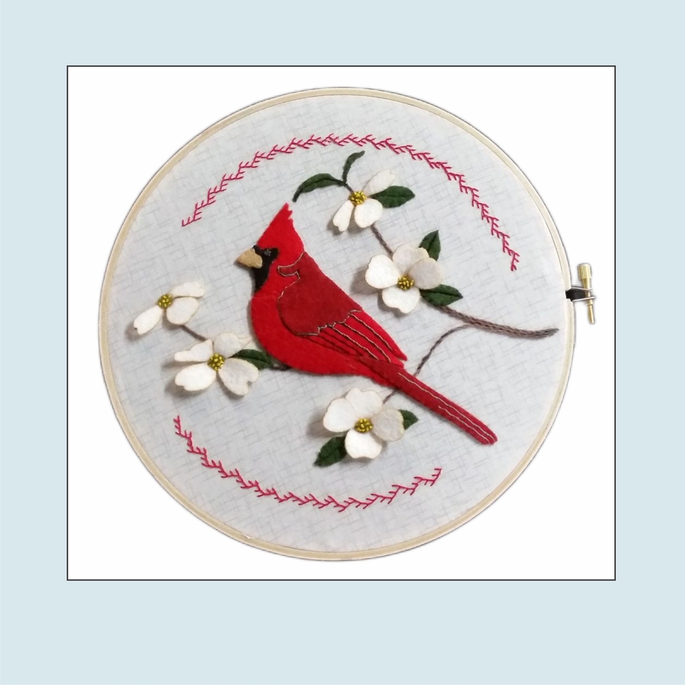 Cardinal & Dogwood 9″ Hooped Wool Applique Kit