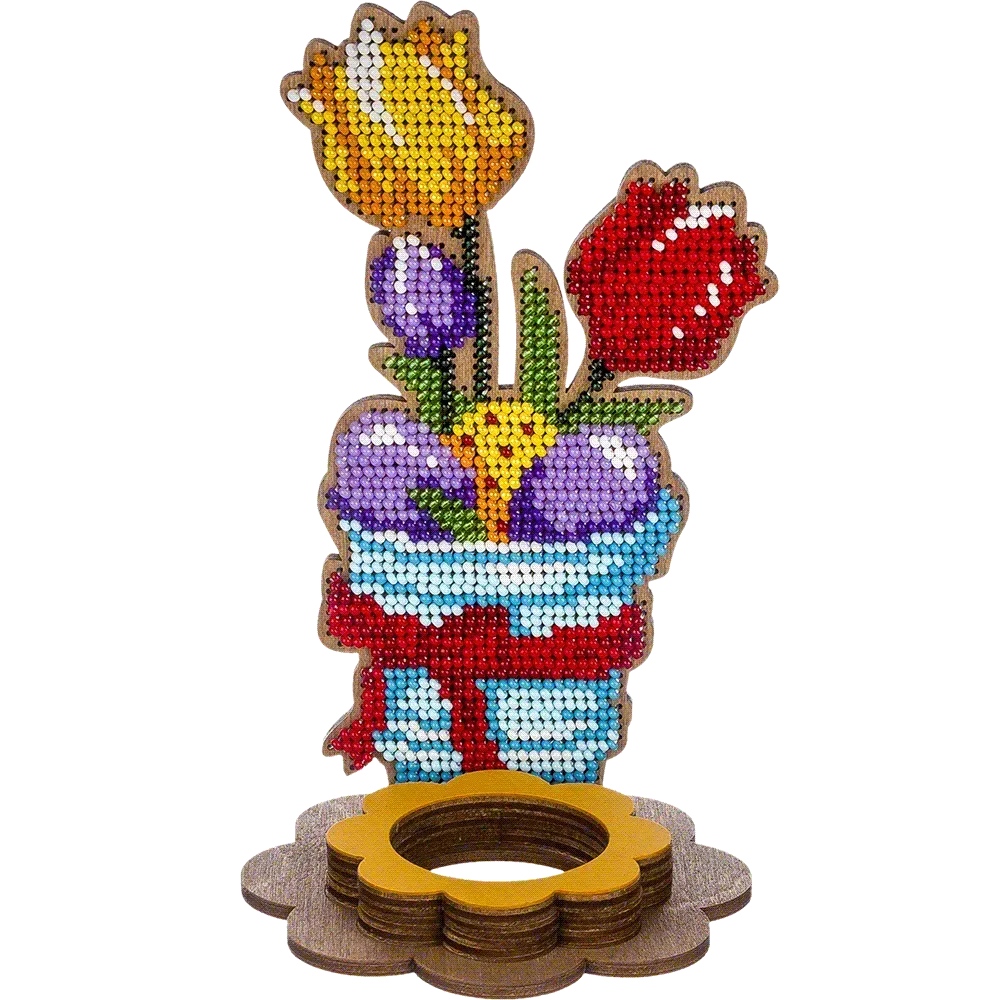 Spring Bouquet , Easter Egg Stand - Bead Embroidery on Wood Kit