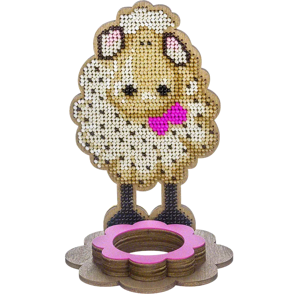 Lamb with Bow , Easter Egg Stand - Bead Embroidery on Wood Kit