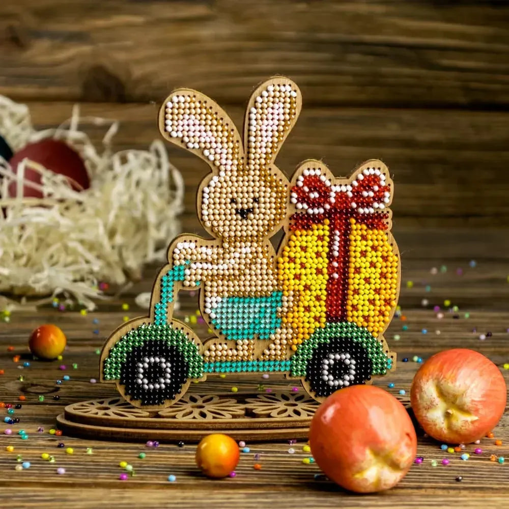 Bunny on Scooter - Bead Embroidery on Wood Kit