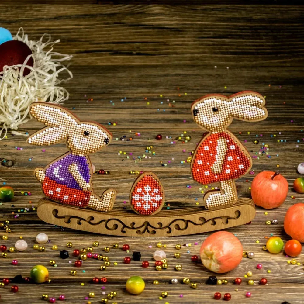 Bunnies in the Meadow- Bead Embroidery on Wood Kit
