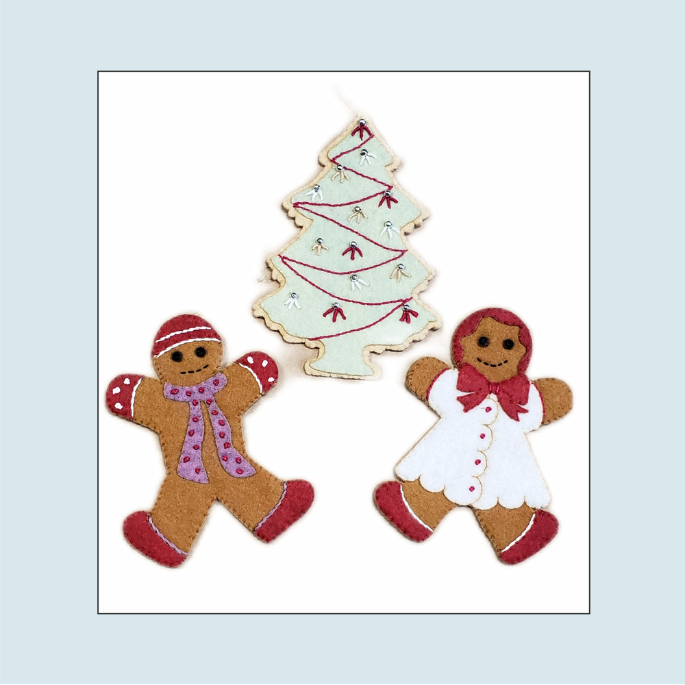 Gingerbread & Sugar Cookies Wool Applique Christmas Ornament Kit