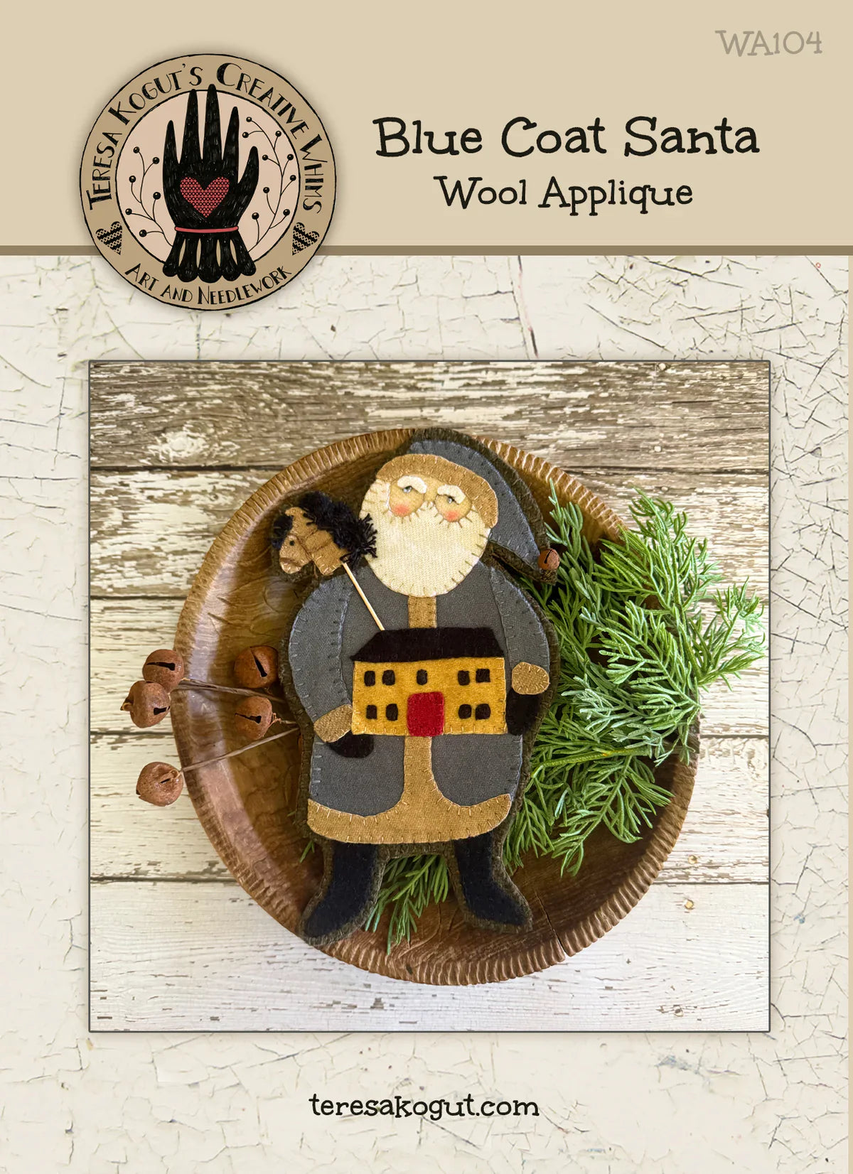 Blue Coat Santa WOOL APPLIQUE