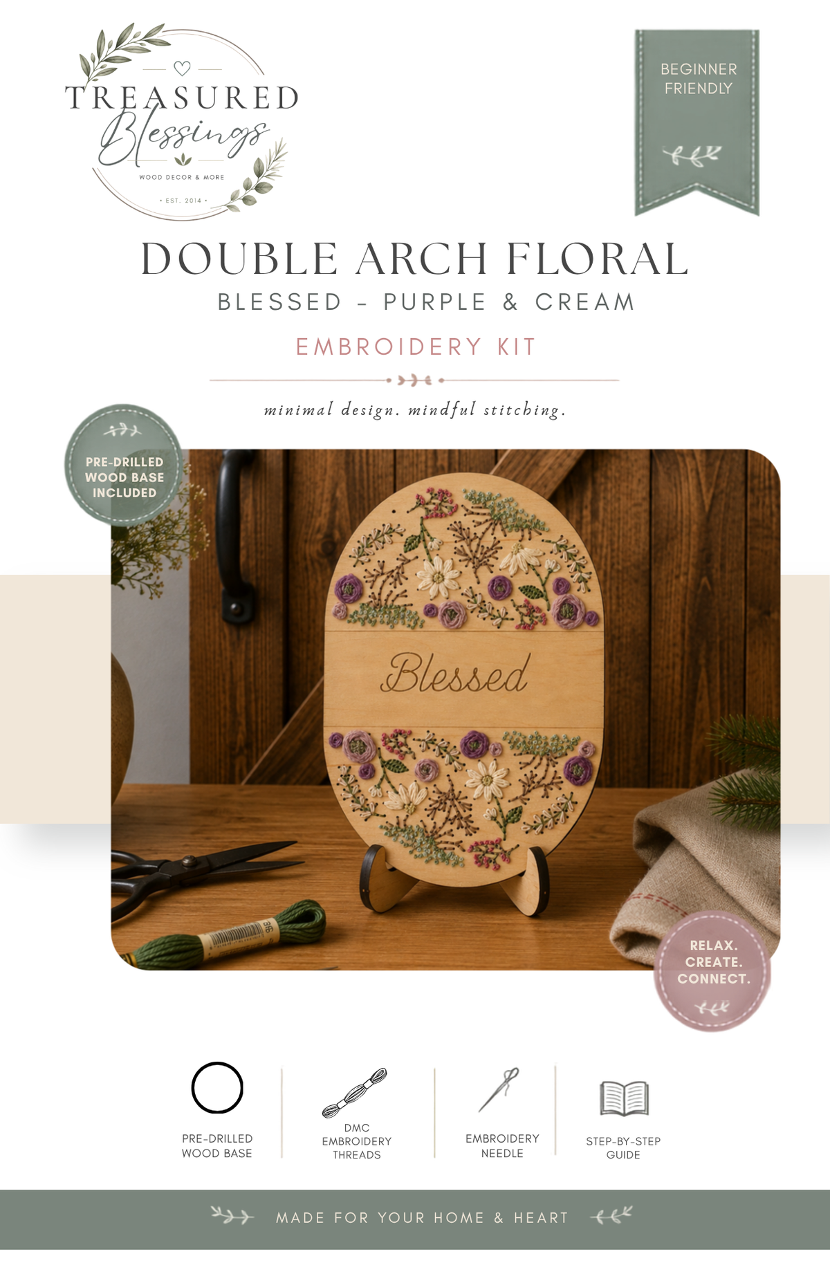 Wood Embroidery Kit - Floral Double Arch