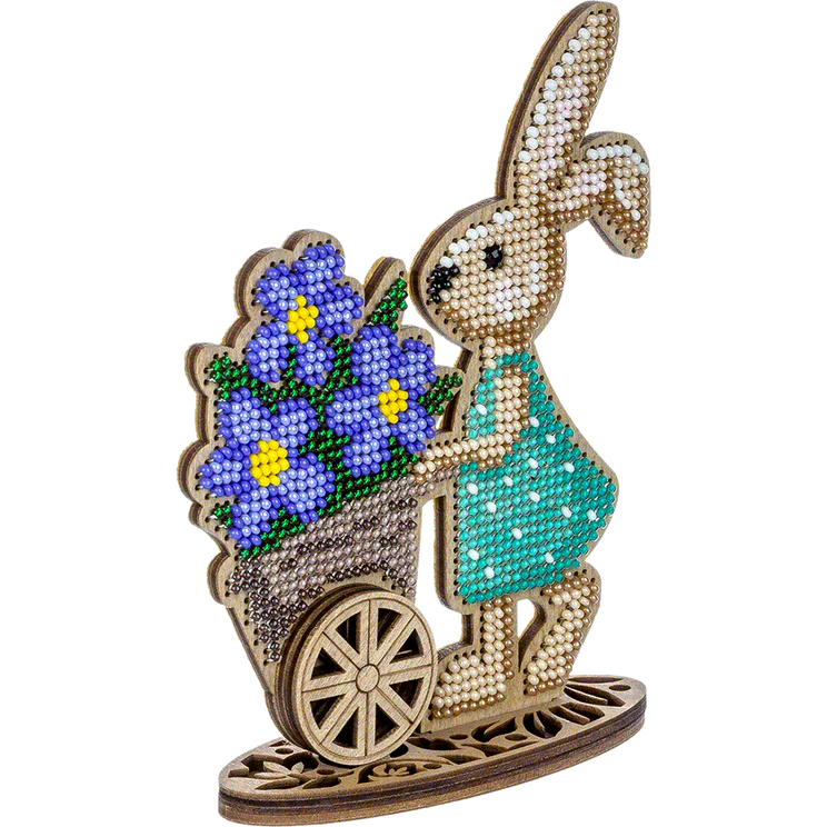 Bunny with Flower Cart - Bead Embroidery on Wood Kit