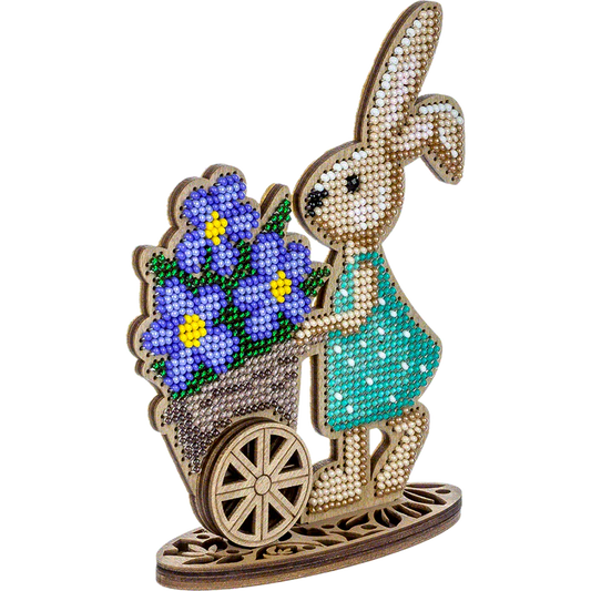 Bead Embroidery on Wood Kit - Bunny with Flower Cart