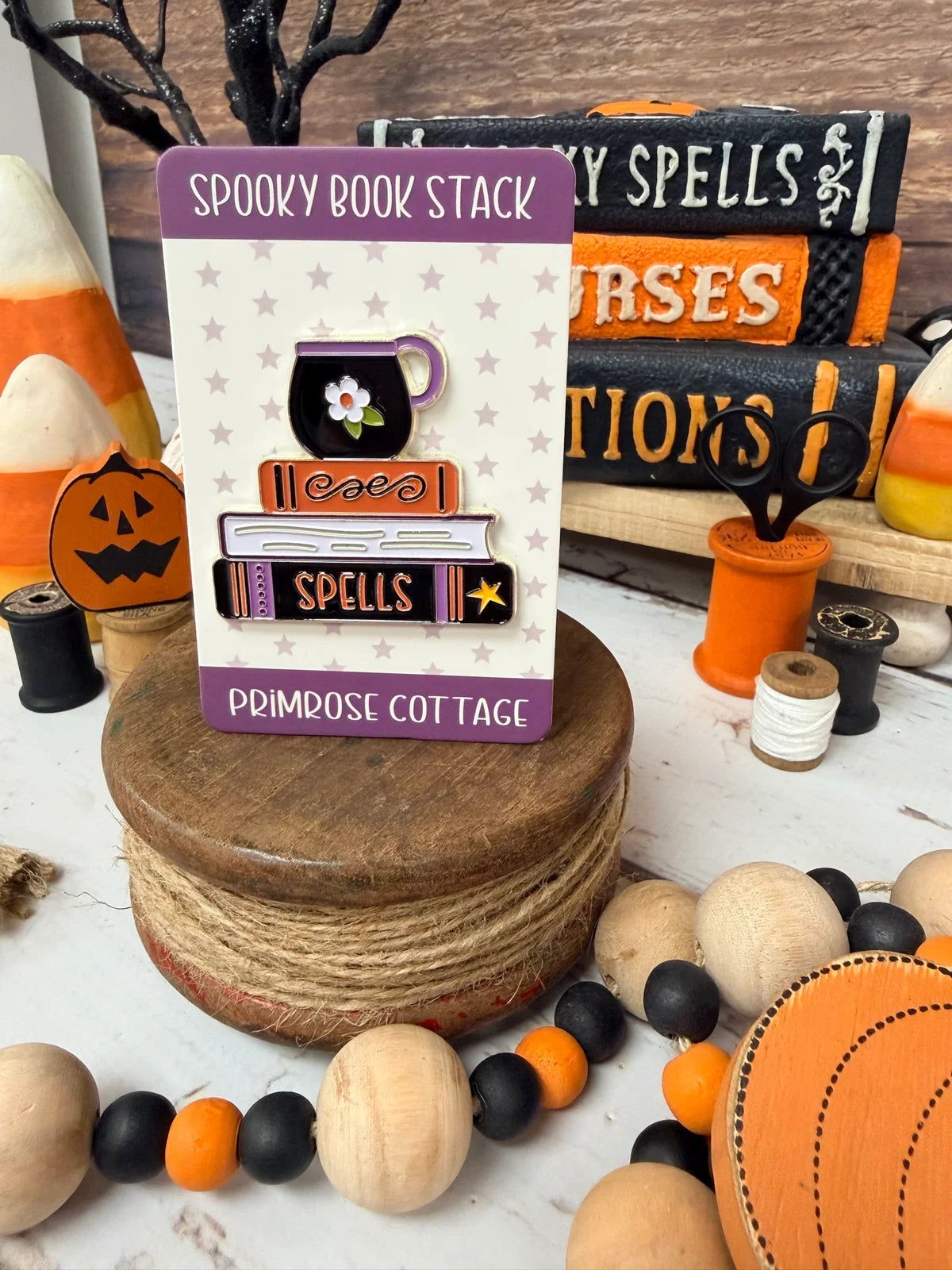 Spooky Book Stack Needle Minder