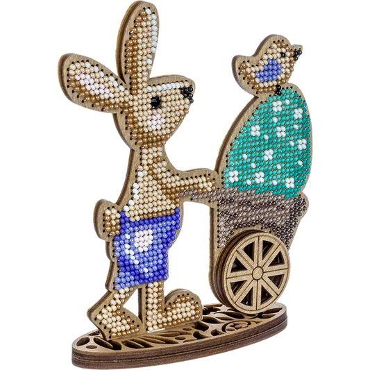 Bead Embroidery on Wood Kit - Bunny with Egg Cart