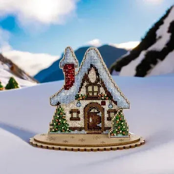 Christmas Cottage - Cross Stitch Kit on Wood