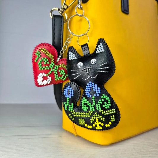 Cat Hugs - Bead Embroidery kit on faux leather