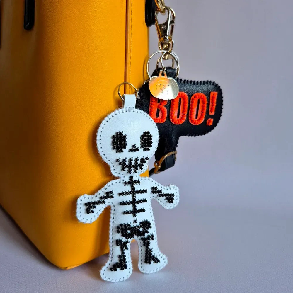 White Skeleton - Bead Embroidery kit on faux leather