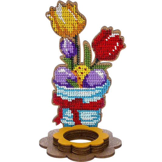 Spring Bouquet , Easter Egg Stand - Bead Embroidery on Wood Kit
