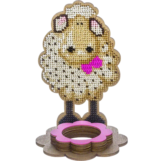 Lamb with Bow , Easter Egg Stand - Bead Embroidery on Wood Kit