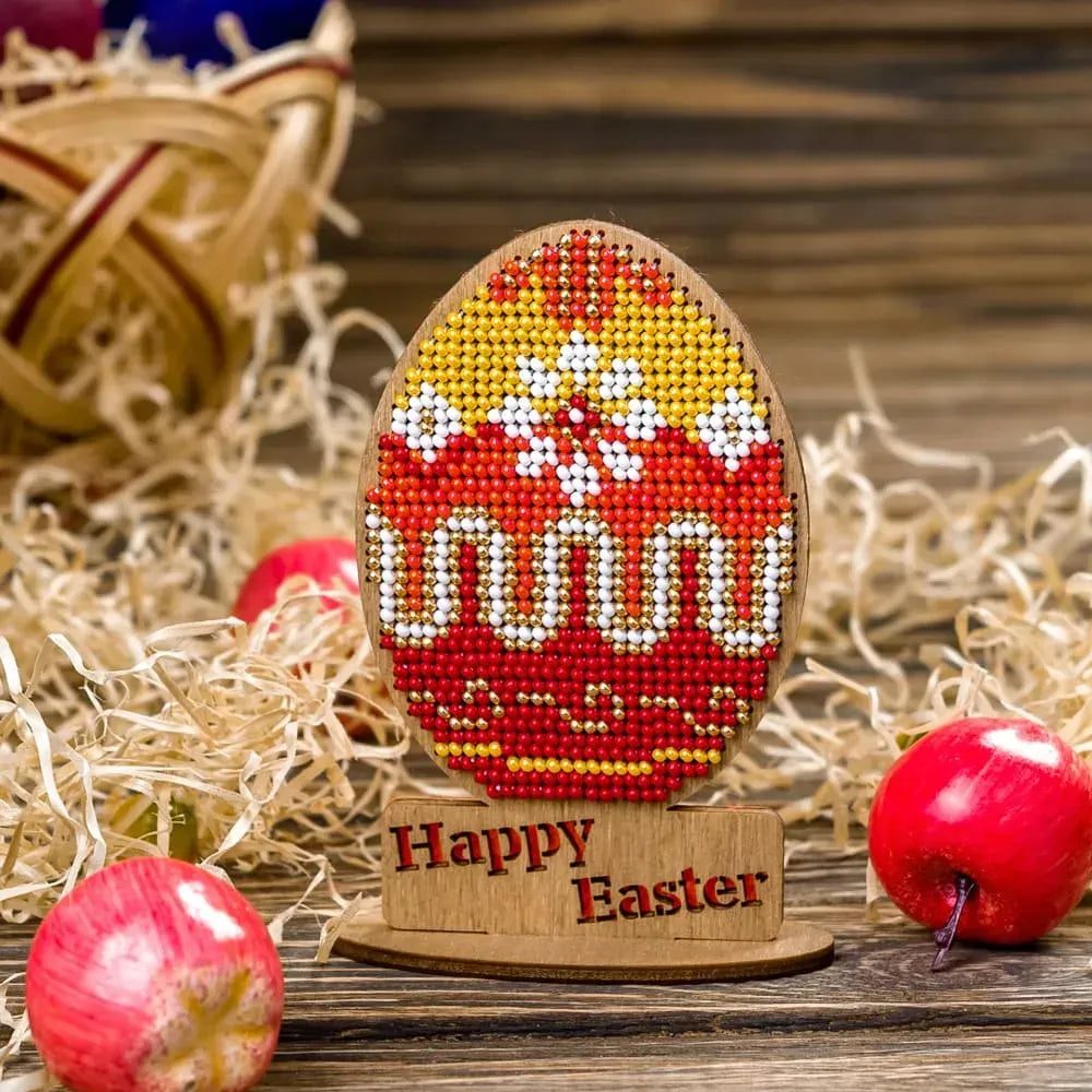 Easter Egg, Red and Yellow - Bead Embroidery on Wood Kit