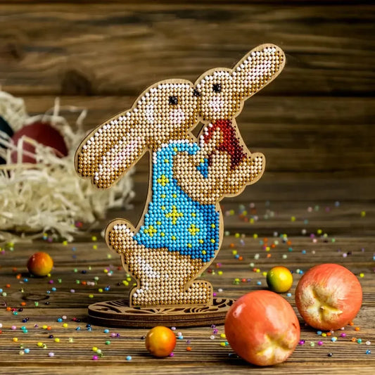 Mama Bunny with Baby - Bead Embroidery on Wood Kit