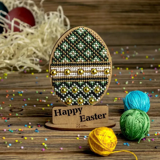 Easter Egg, Green - Bead Embroidery on Wood Kit