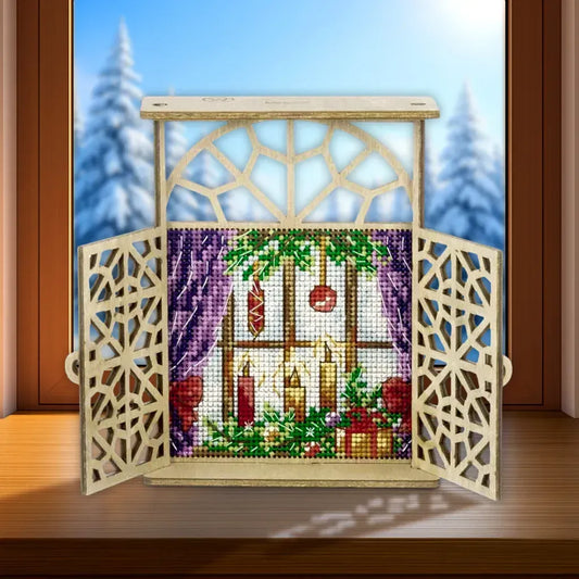 Festive Windowsill - Cross Stitch Kit on Wood