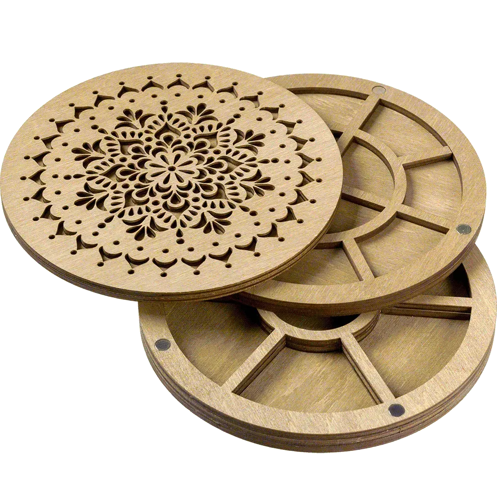 Round Wood Bead Organizers with Engraved Wood Lid