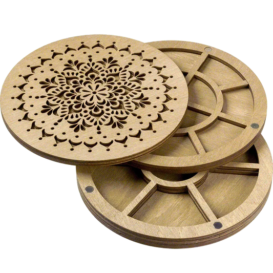 Round Wood Bead Organizers with Engraved Wood Lid