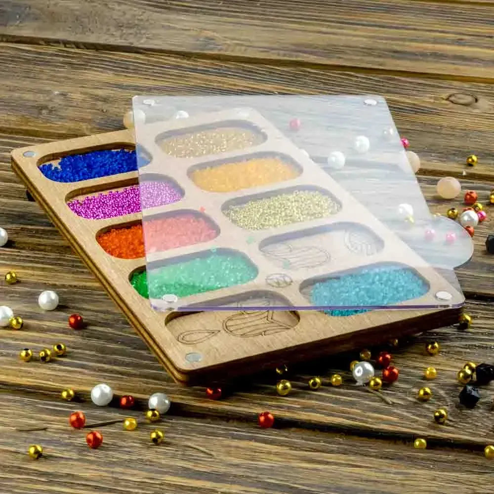 Rectangular Wood Bead Organizers with Clear Lid