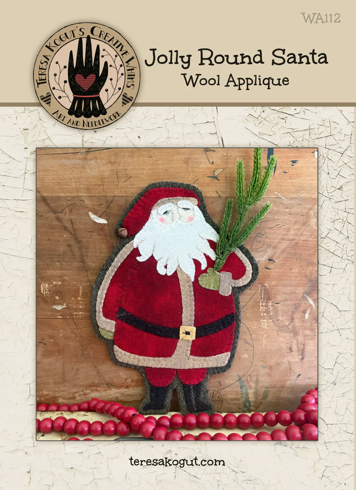 Jolly Round Santa (Red Coat Santa) WOOL APPLIQUE