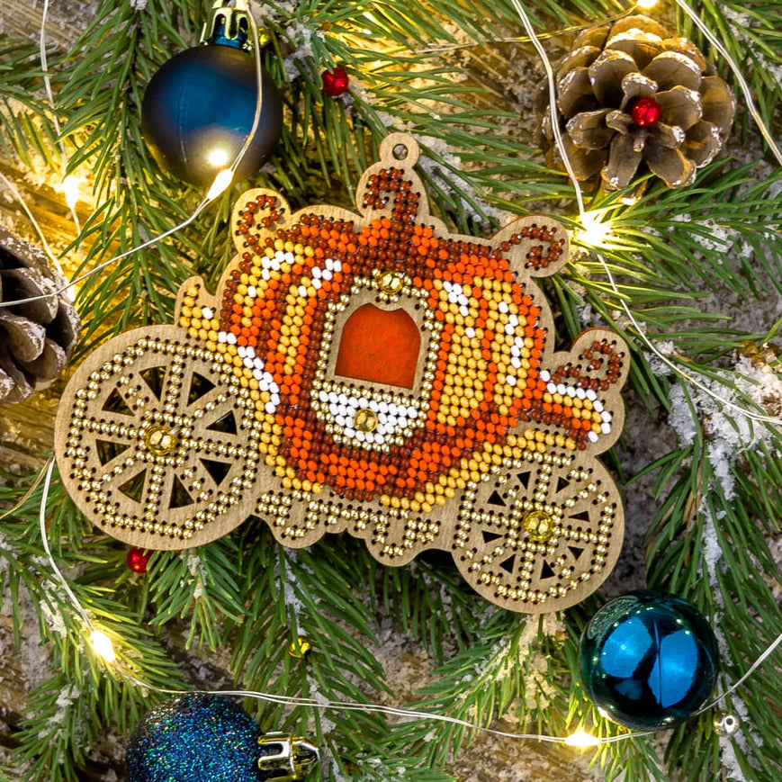 Bead Embroidery Kit on Wood - Pumpkin Carriage