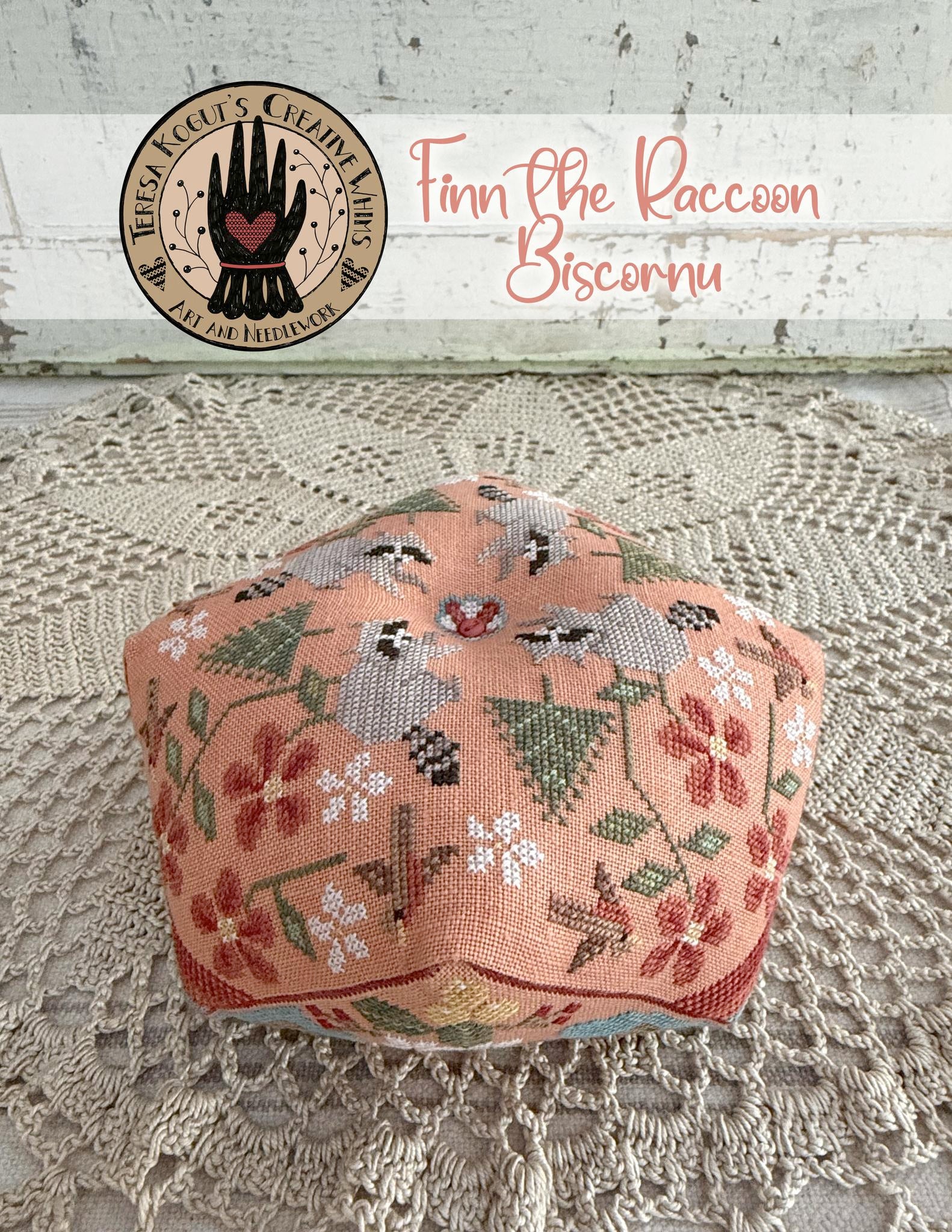 Finn the Raccoon Biscornu – The Crafty Ewe